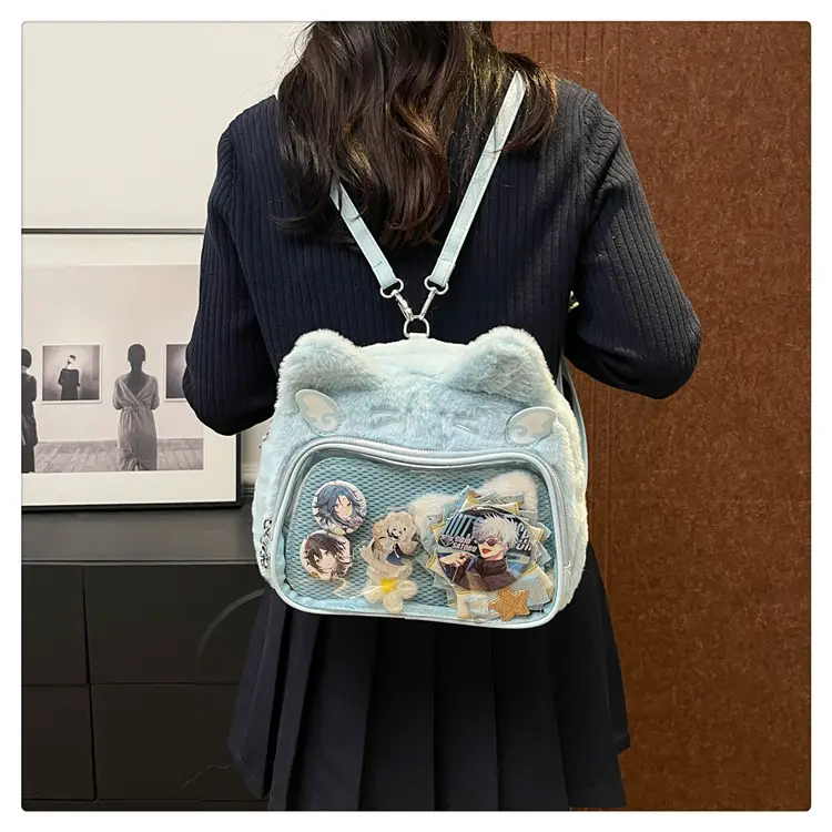 New Women's Plush Bear Ear Bag with Transparent Front — feature 39