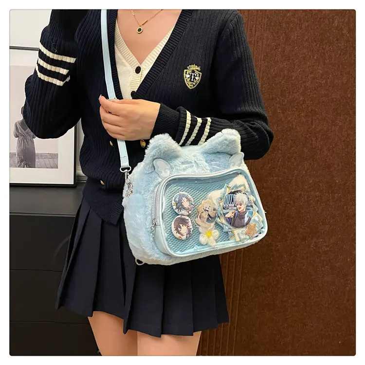 New Women's Plush Bear Ear Bag with Transparent Front — feature 40