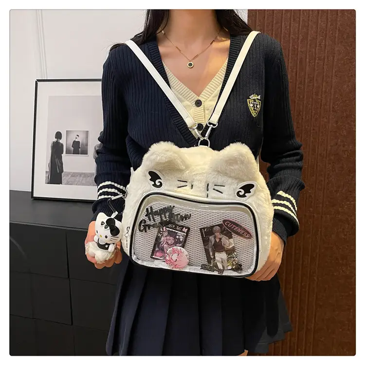 New Women's Plush Bear Ear Bag with Transparent Front — feature 41