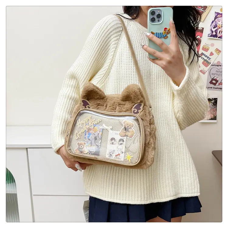 New Women's Plush Bear Ear Bag with Transparent Front — feature 43