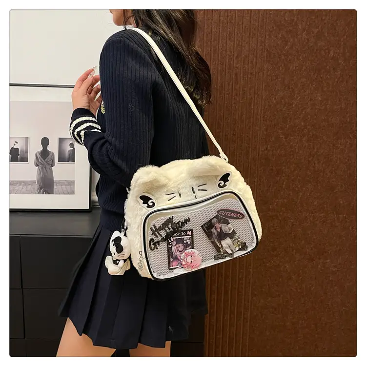 New Women's Plush Bear Ear Bag with Transparent Front — feature 44