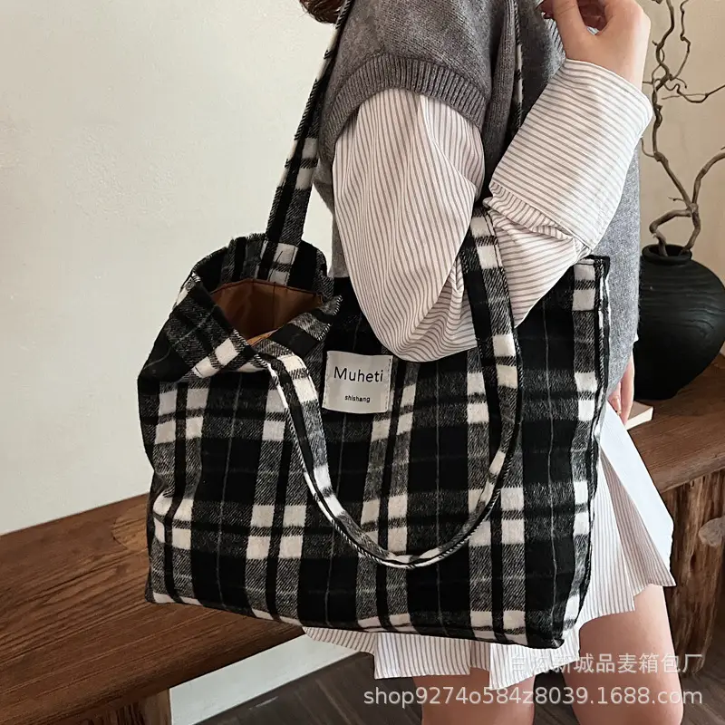 Leopard Print Women's Plaid Shoulder Bag Autumn Winter Canvas - Image 7