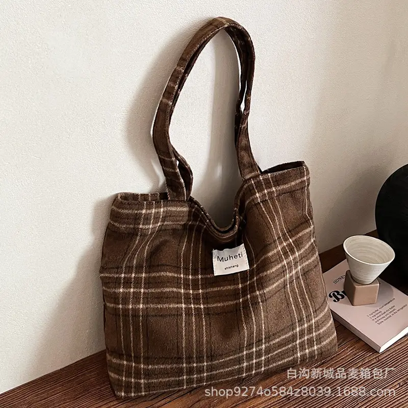 Leopard Print Women's Plaid Shoulder Bag Autumn Winter Canvas - Image 8