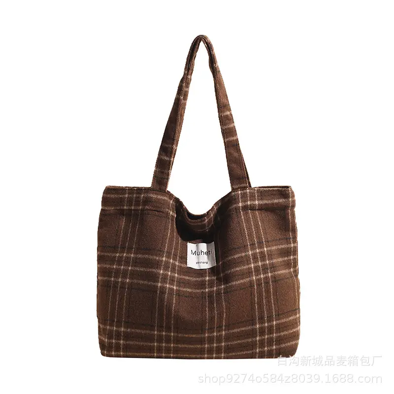 Leopard Print Women's Plaid Shoulder Bag Autumn Winter Canvas - Image 9