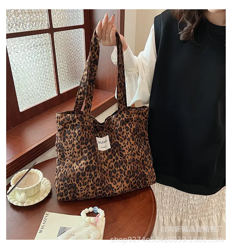 Leopard Print Women's Plaid Shoulder Bag Autumn Winter Canvas — feature 1
