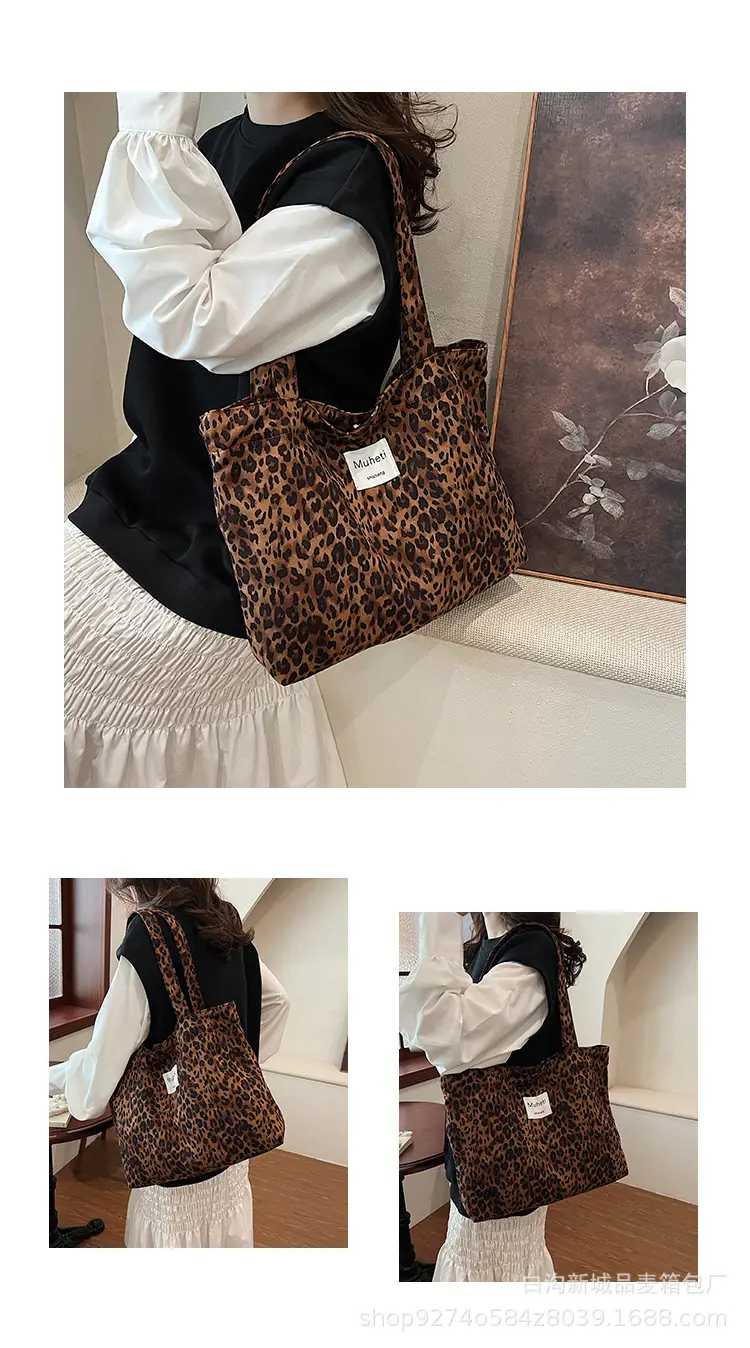Leopard Print Women's Plaid Shoulder Bag Autumn Winter Canvas — feature 10