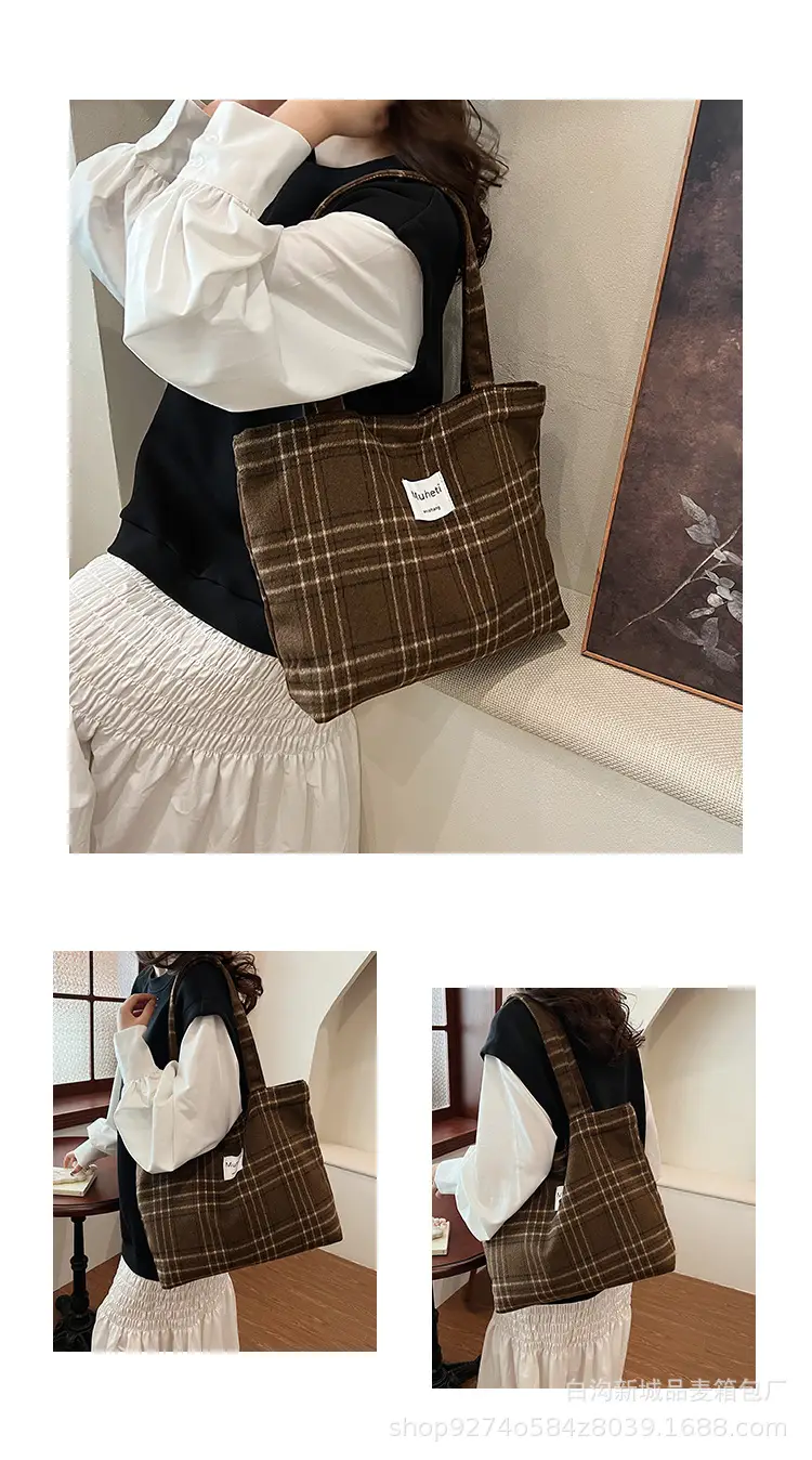 Leopard Print Women's Plaid Shoulder Bag Autumn Winter Canvas — feature 11
