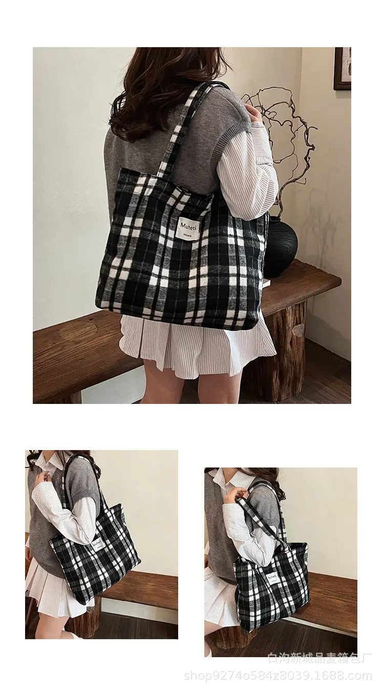 Leopard Print Women's Plaid Shoulder Bag Autumn Winter Canvas — feature 12