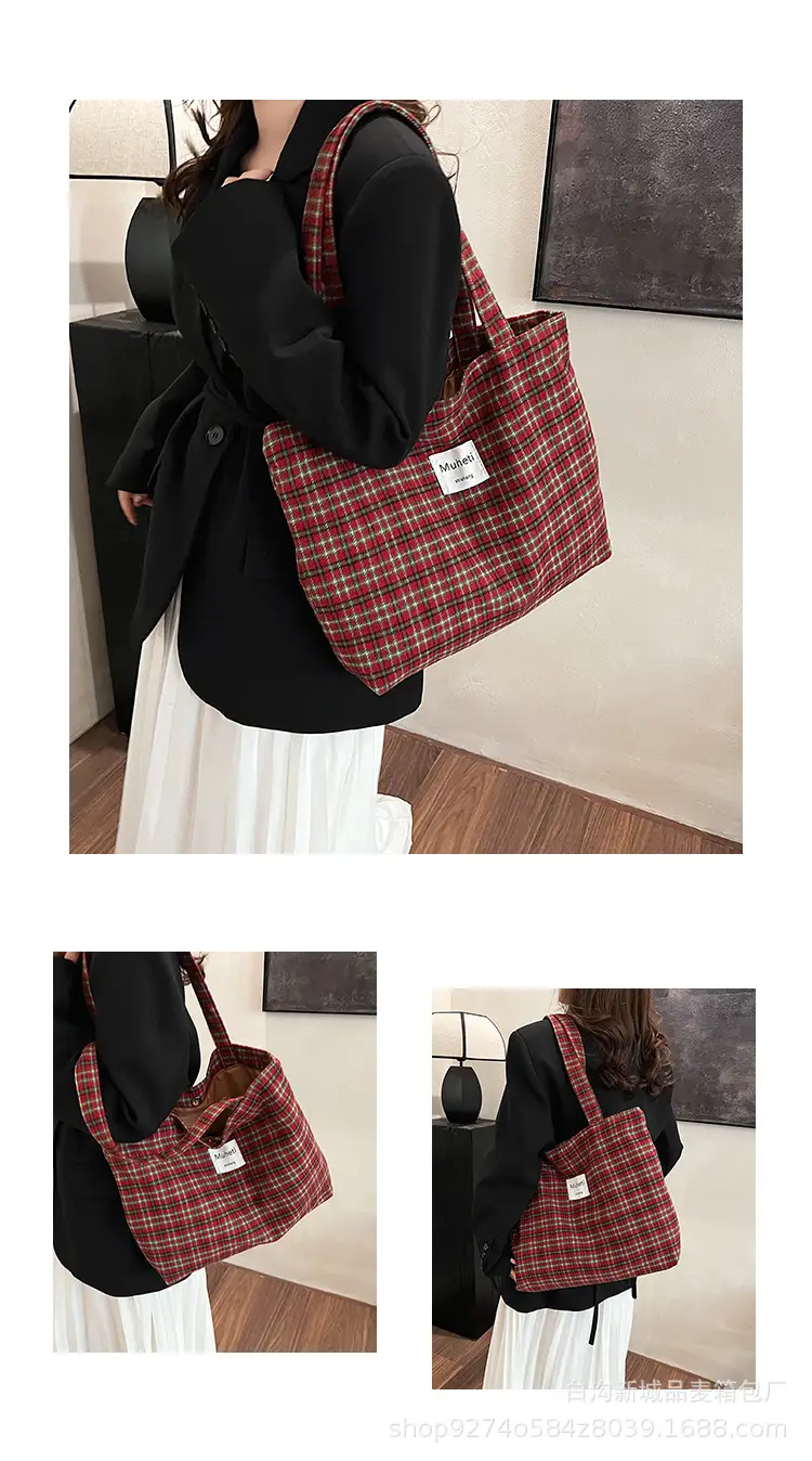 Leopard Print Women's Plaid Shoulder Bag Autumn Winter Canvas — feature 13