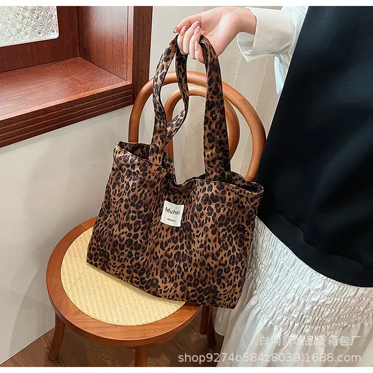 Leopard Print Women's Plaid Shoulder Bag Autumn Winter Canvas — feature 15