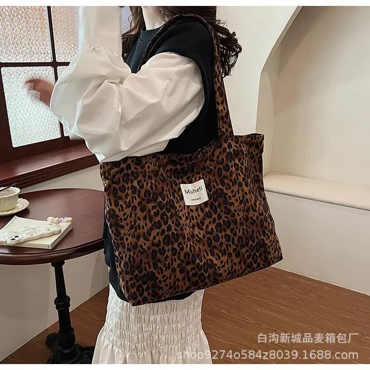 Leopard Print Women's Plaid Shoulder Bag Autumn Winter Canvas — feature 16