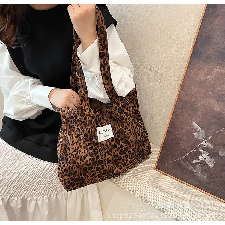 Leopard Print Women's Plaid Shoulder Bag Autumn Winter Canvas — feature 18