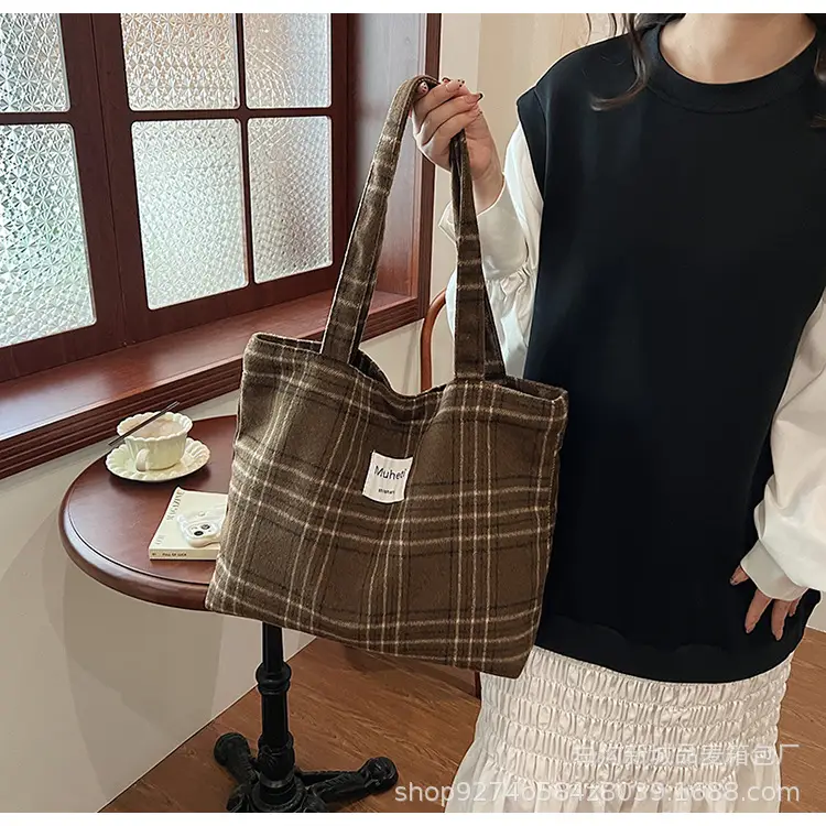 Leopard Print Women's Plaid Shoulder Bag Autumn Winter Canvas — feature 19