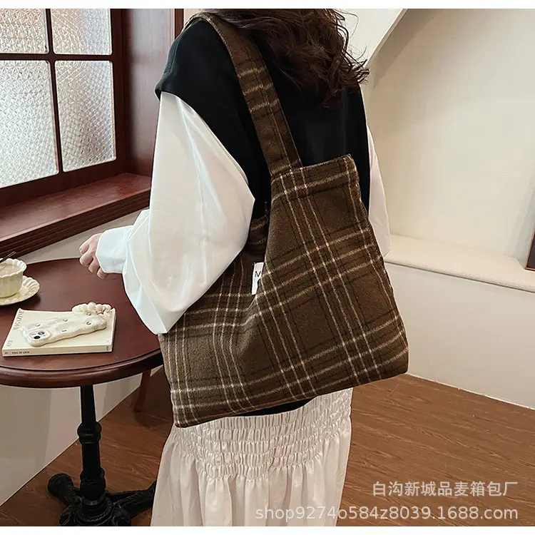 Leopard Print Women's Plaid Shoulder Bag Autumn Winter Canvas — feature 20