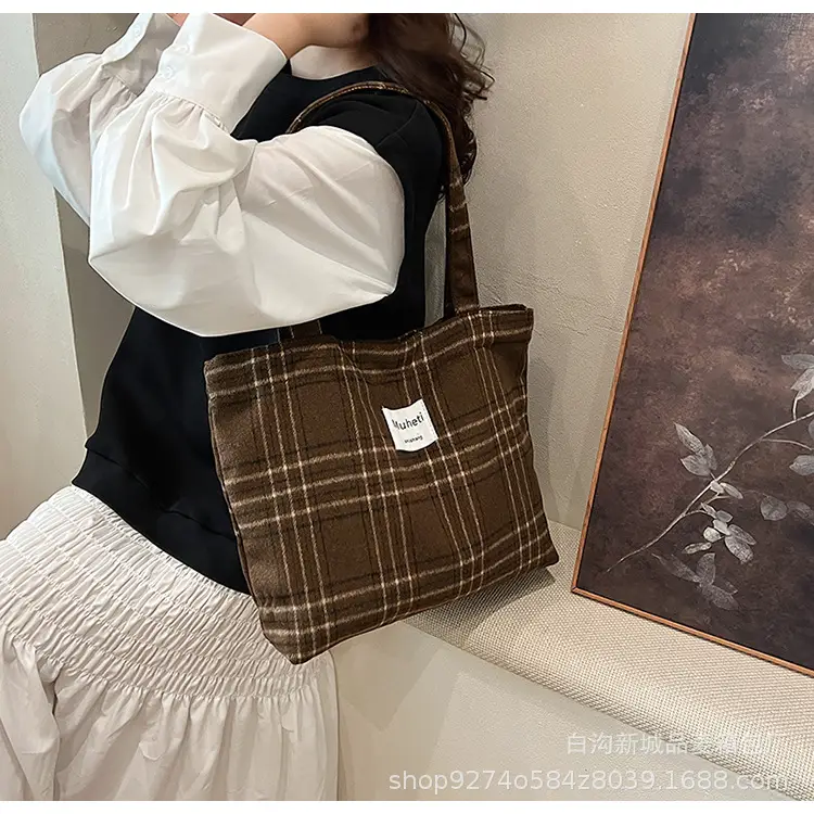 Leopard Print Women's Plaid Shoulder Bag Autumn Winter Canvas — feature 21