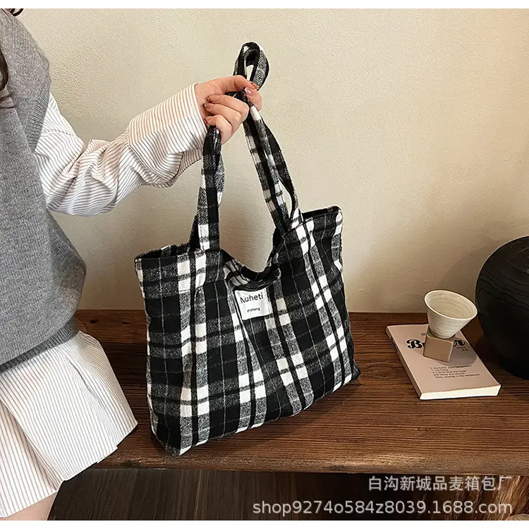 Leopard Print Women's Plaid Shoulder Bag Autumn Winter Canvas — feature 22