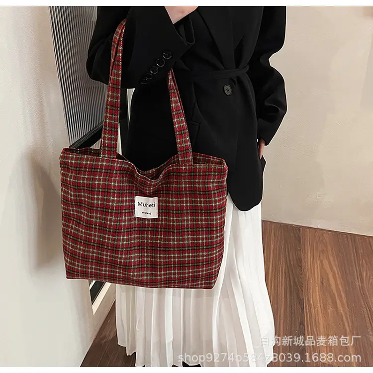 Leopard Print Women's Plaid Shoulder Bag Autumn Winter Canvas — feature 25