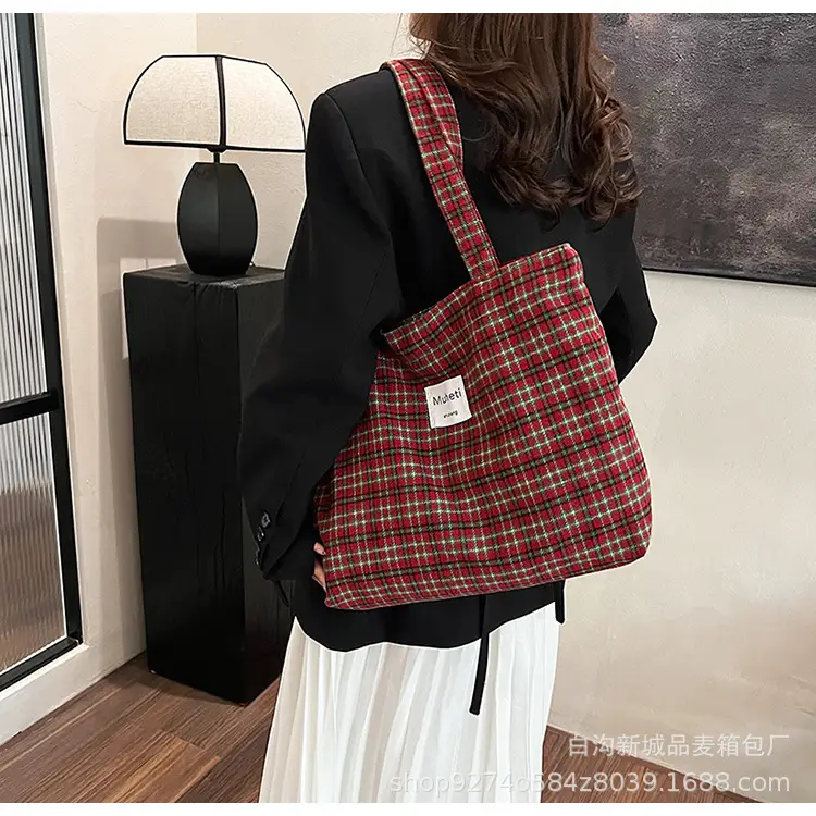 Leopard Print Women's Plaid Shoulder Bag Autumn Winter Canvas — feature 26