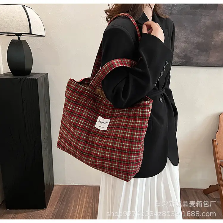 Leopard Print Women's Plaid Shoulder Bag Autumn Winter Canvas — feature 27