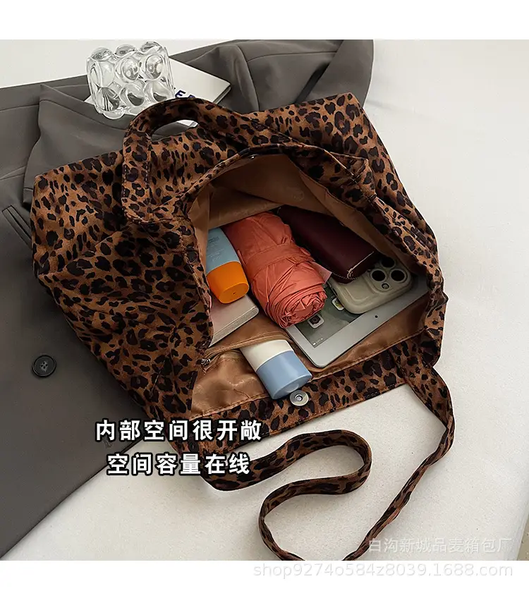 Leopard Print Women's Plaid Shoulder Bag Autumn Winter Canvas — feature 8