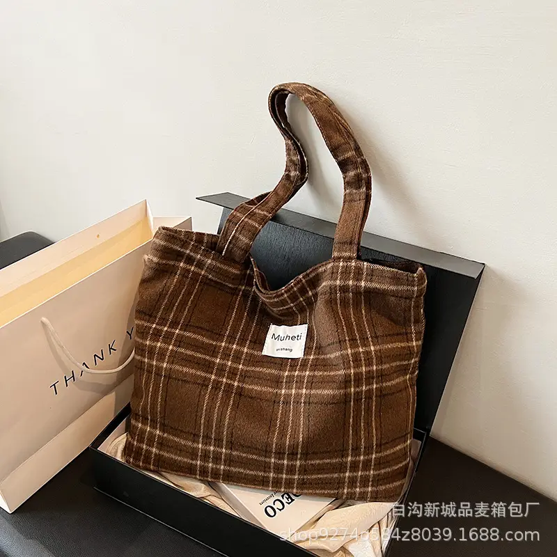 Leopard Print Women's Plaid Shoulder Bag Autumn Winter Canvas - Image 2