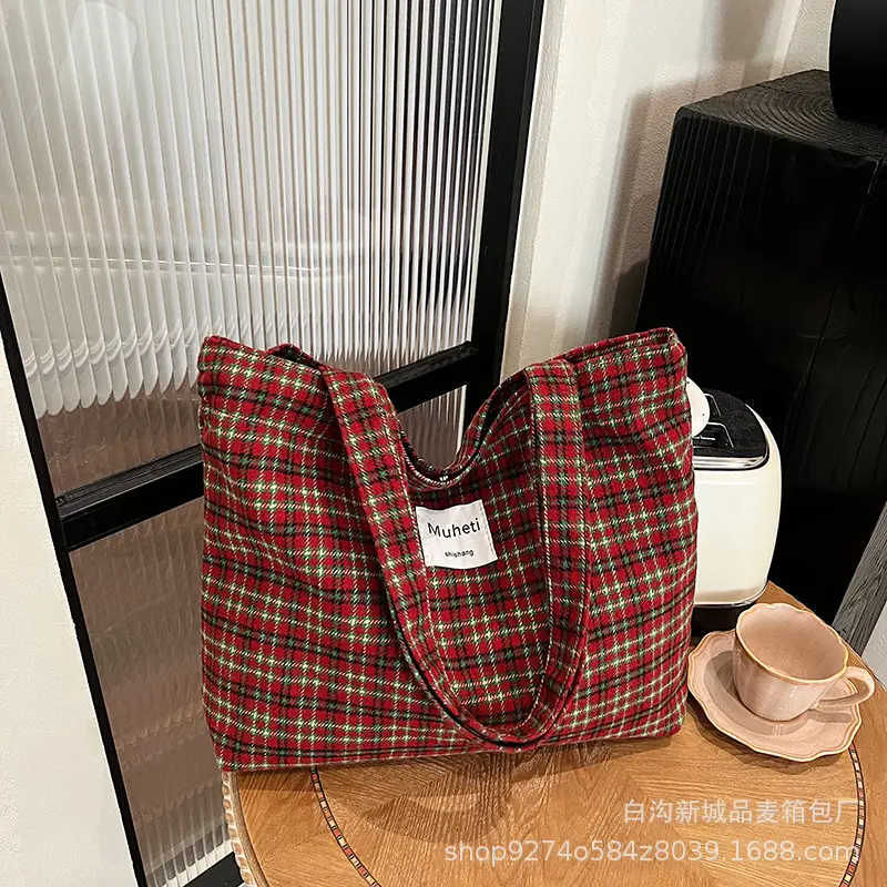 Leopard Print Women's Plaid Shoulder Bag Autumn Winter Canvas - Image 4