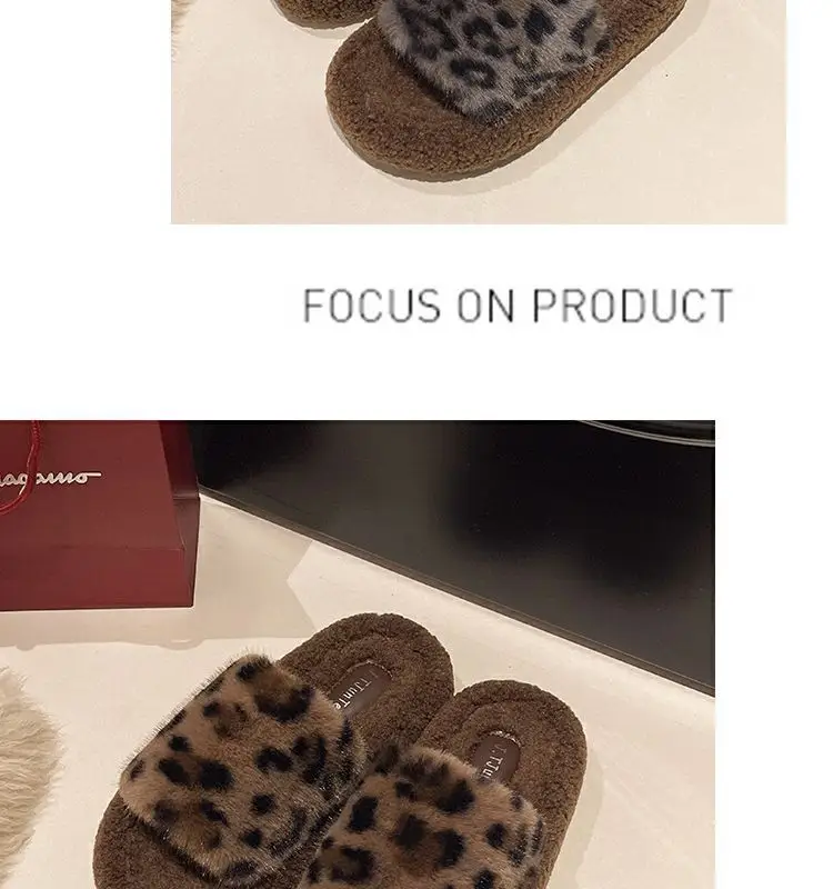 Leopard Print Thick-Soled Furry Slippers for Women's Outer Wear 2024 New Autumn and Winter Fashionable Home Furry Cotton Slippers — feature 22