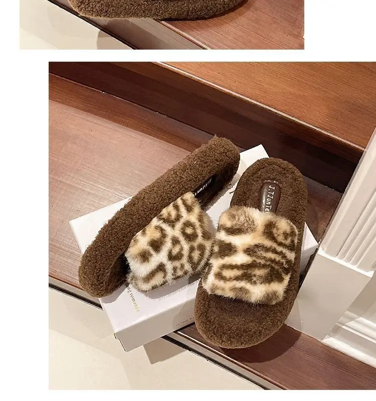 Leopard Print Thick-Soled Furry Slippers for Women's Outer Wear 2024 New Autumn and Winter Fashionable Home Furry Cotton Slippers — feature 25