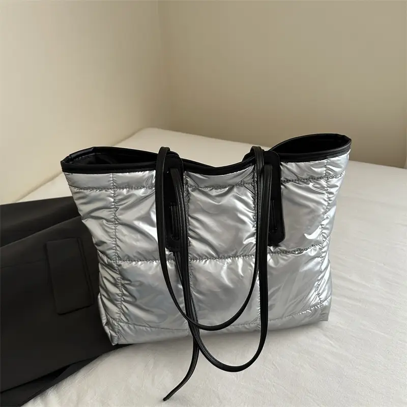 Women's White Puffer Shoulder Bag with Black Straps - Image 4