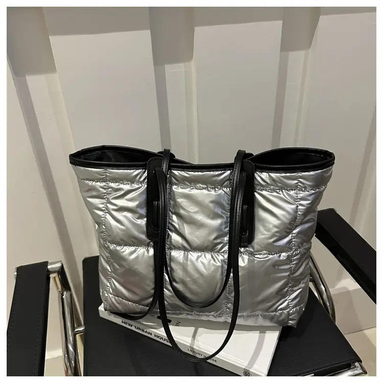 Women's White Puffer Shoulder Bag with Black Straps — feature 10