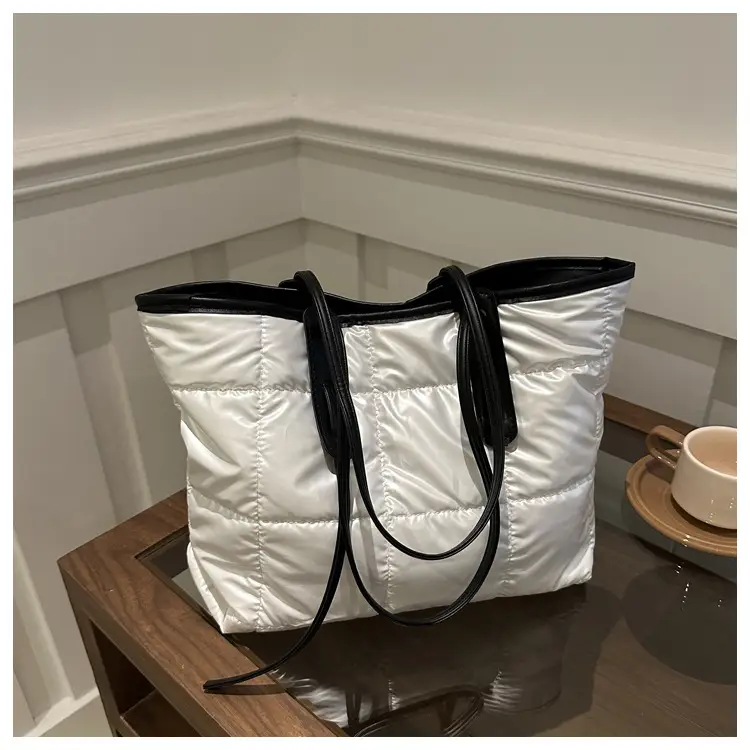 Women's White Puffer Shoulder Bag with Black Straps — feature 11
