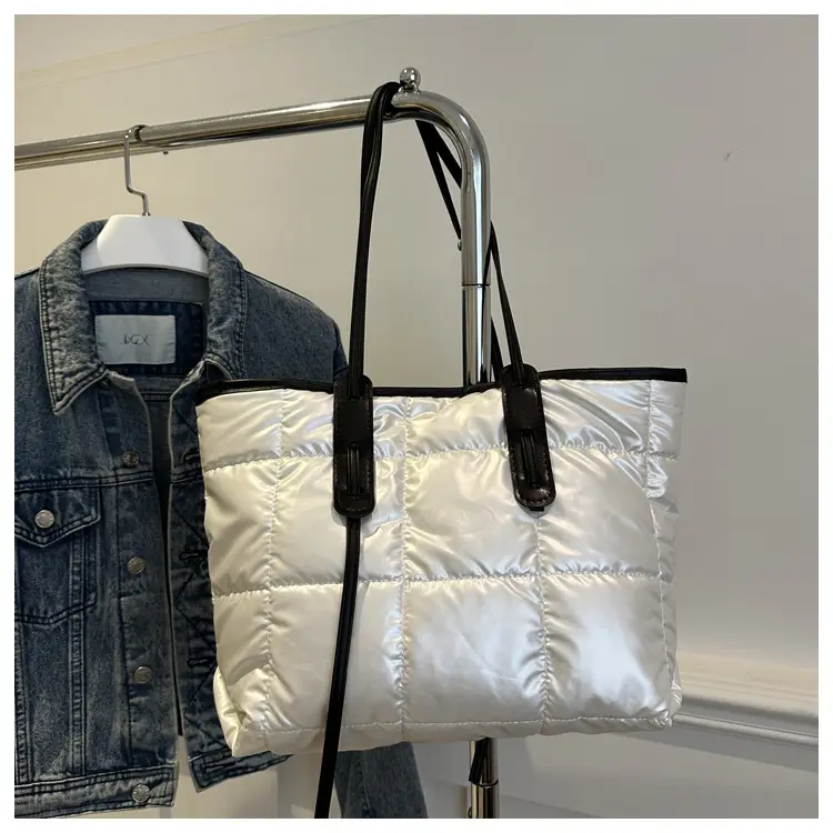 Women's White Puffer Shoulder Bag with Black Straps — feature 13