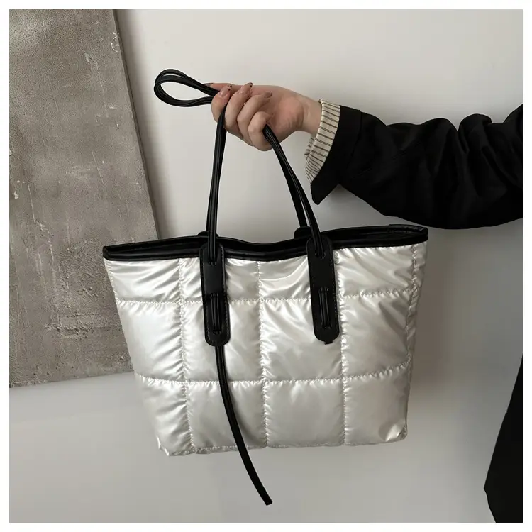 Women's White Puffer Shoulder Bag with Black Straps — feature 15
