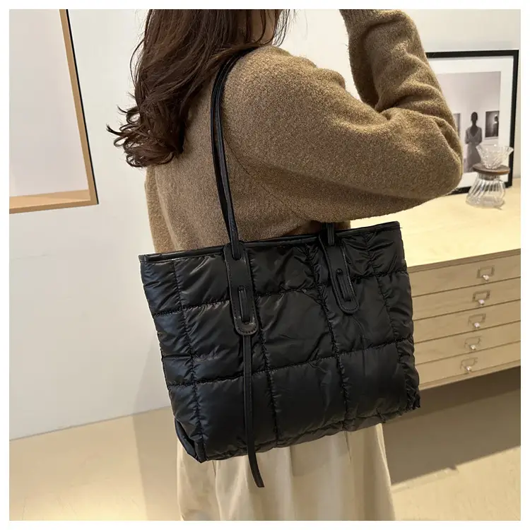 Women's White Puffer Shoulder Bag with Black Straps — feature 20