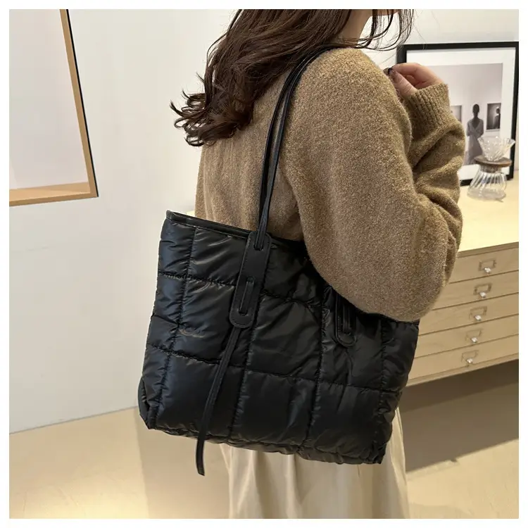 Women's White Puffer Shoulder Bag with Black Straps — feature 21