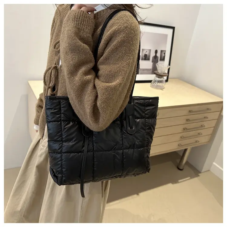 Women's White Puffer Shoulder Bag with Black Straps — feature 22