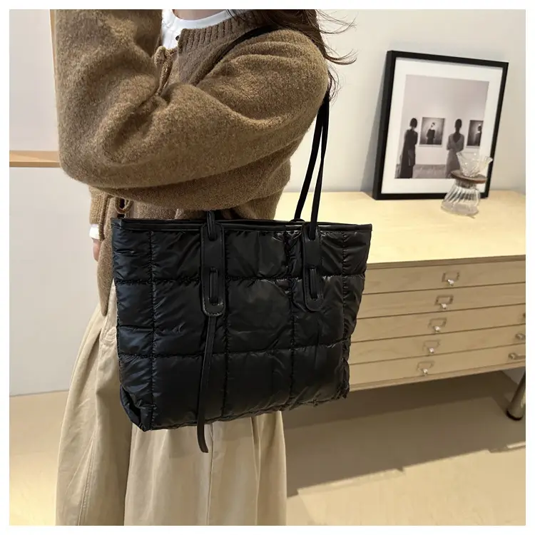 Women's White Puffer Shoulder Bag with Black Straps — feature 23