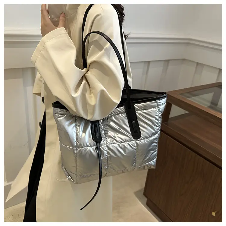 Women's White Puffer Shoulder Bag with Black Straps — feature 25