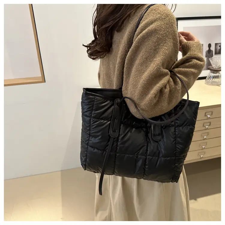Women's White Puffer Shoulder Bag with Black Straps — feature 30