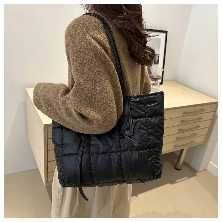 Women's White Puffer Shoulder Bag with Black Straps — feature 31