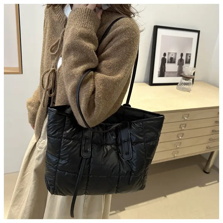 Women's White Puffer Shoulder Bag with Black Straps — feature 33