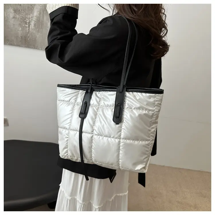 Women's White Puffer Shoulder Bag with Black Straps — feature 37