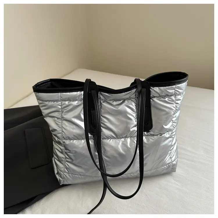 Women's White Puffer Shoulder Bag with Black Straps — feature 8