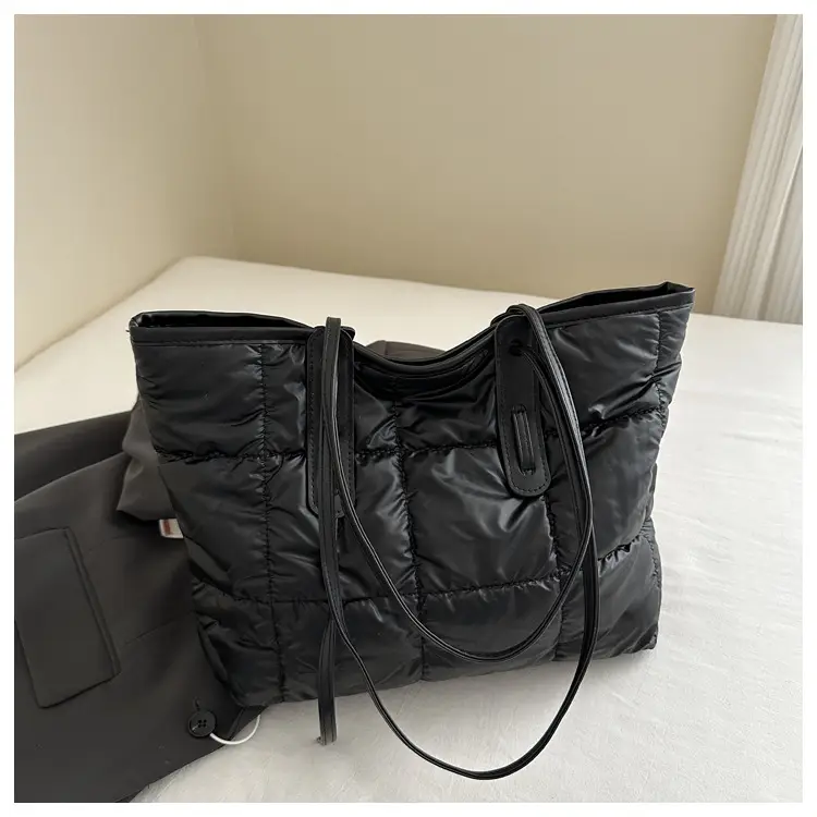 Women's White Puffer Shoulder Bag with Black Straps — feature 9