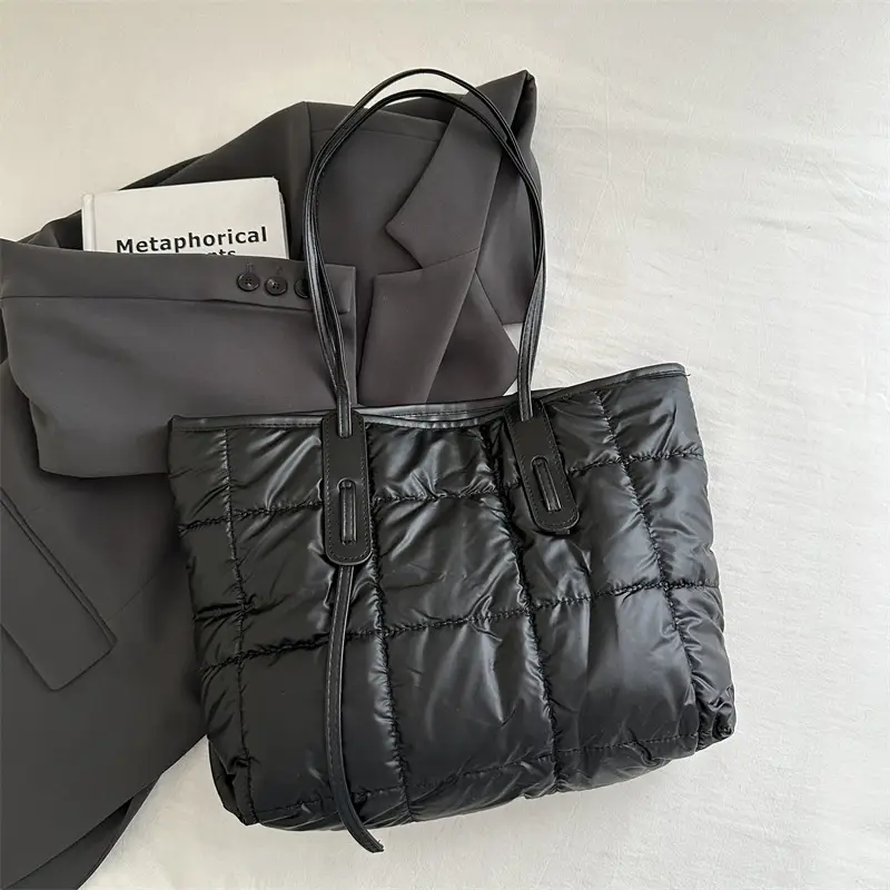 Women's White Puffer Shoulder Bag with Black Straps - Image 3
