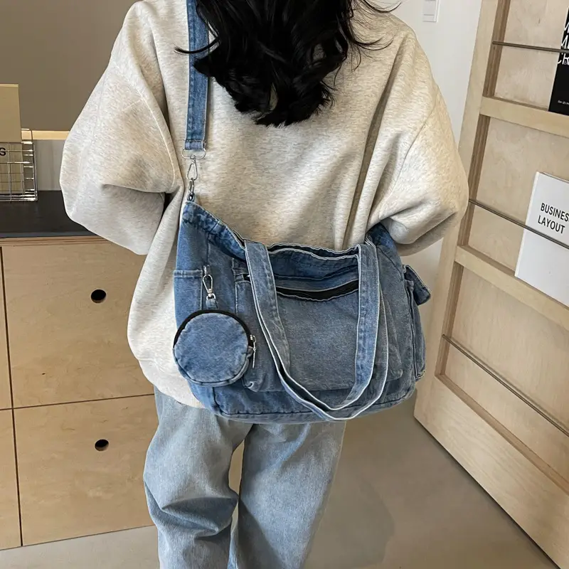 Denim Canvas Shoulder Bag Women Large Capacity Shopping Bag
