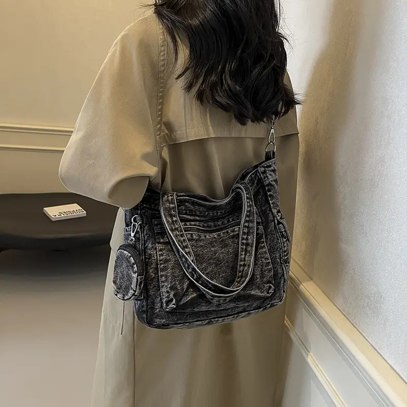 Denim Canvas Shoulder Bag Women Large Capacity Shopping Bag