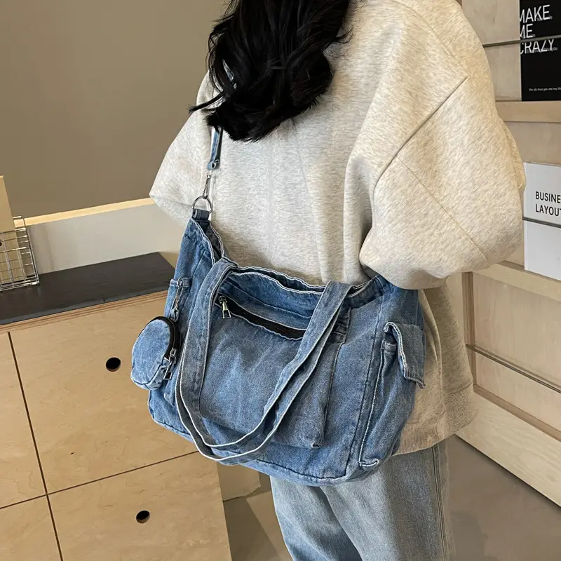 Denim Canvas Shoulder Bag Women Large Capacity Shopping Bag