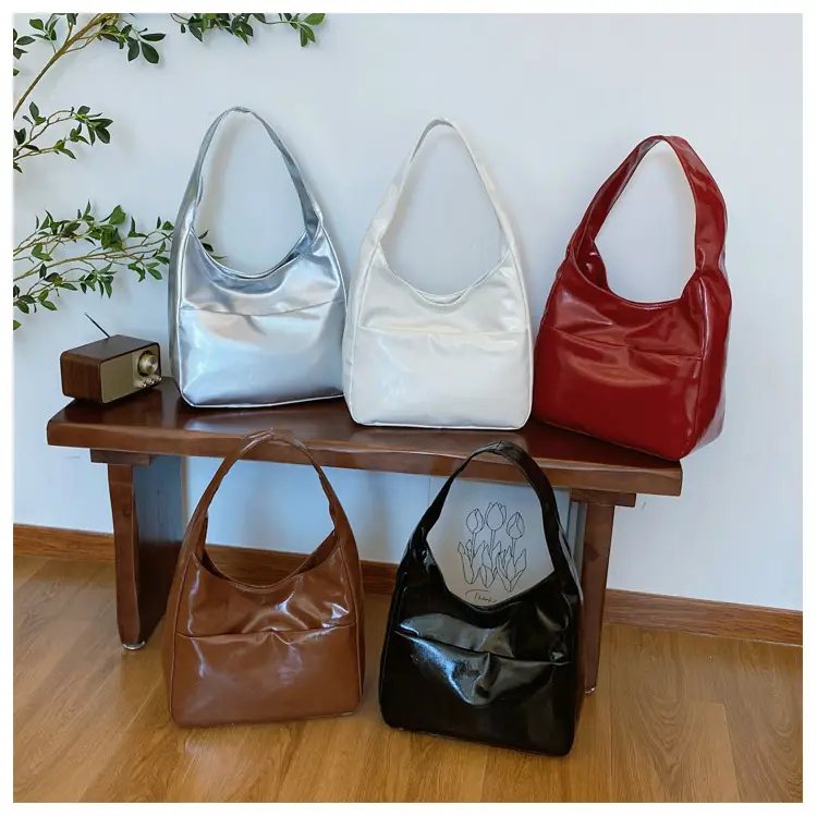 Silver Textured Large Capacity Shoulder Bag for Women