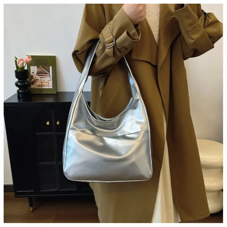 Silver Textured Large Capacity Shoulder Bag for Women — feature 14